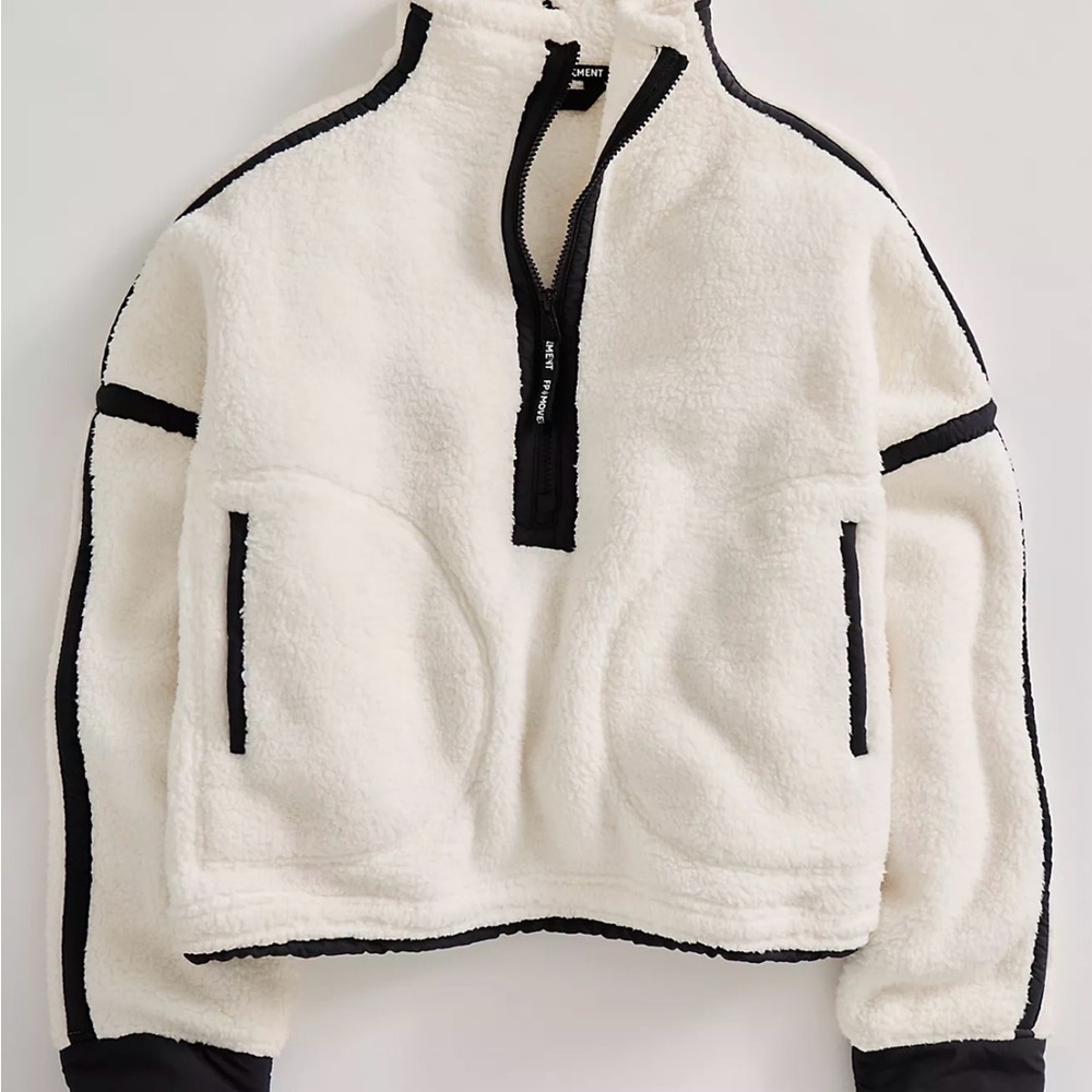 Free People White and Black Mountain High Half Zip Fleece